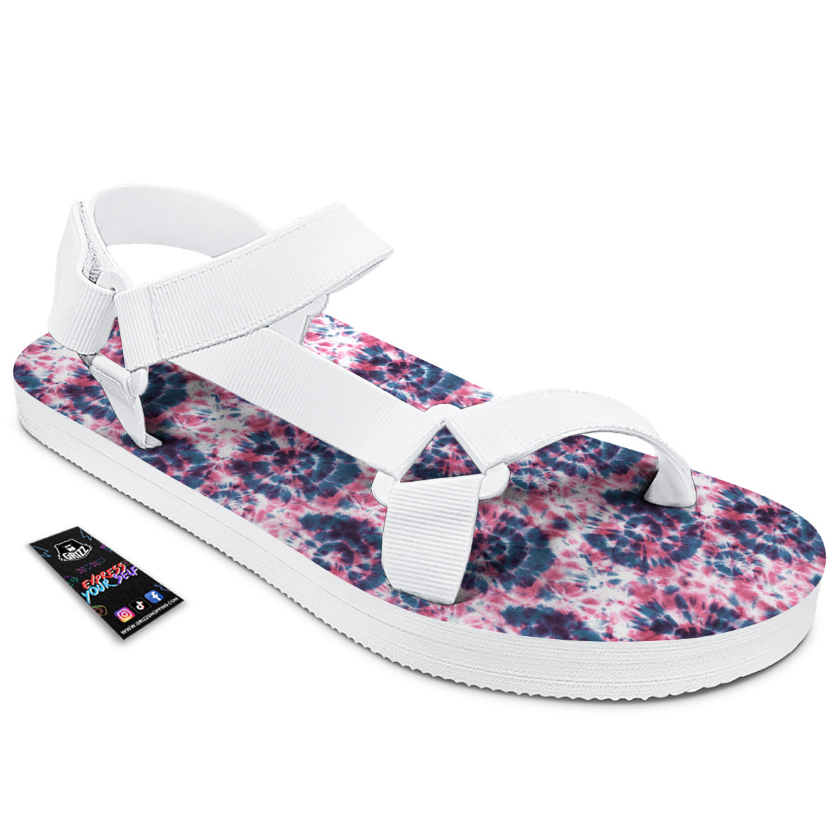 Red Tie Dye Blue Shibori Print Pattern White Open Toe Sandals-grizzshop