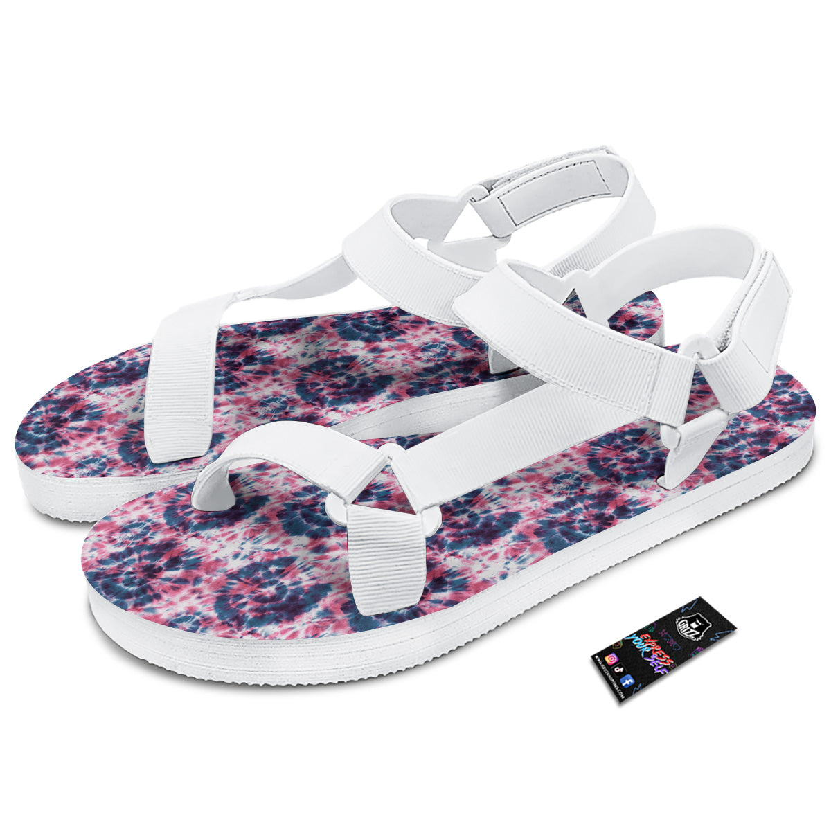 Red Tie Dye Blue Shibori Print Pattern White Open Toe Sandals-grizzshop