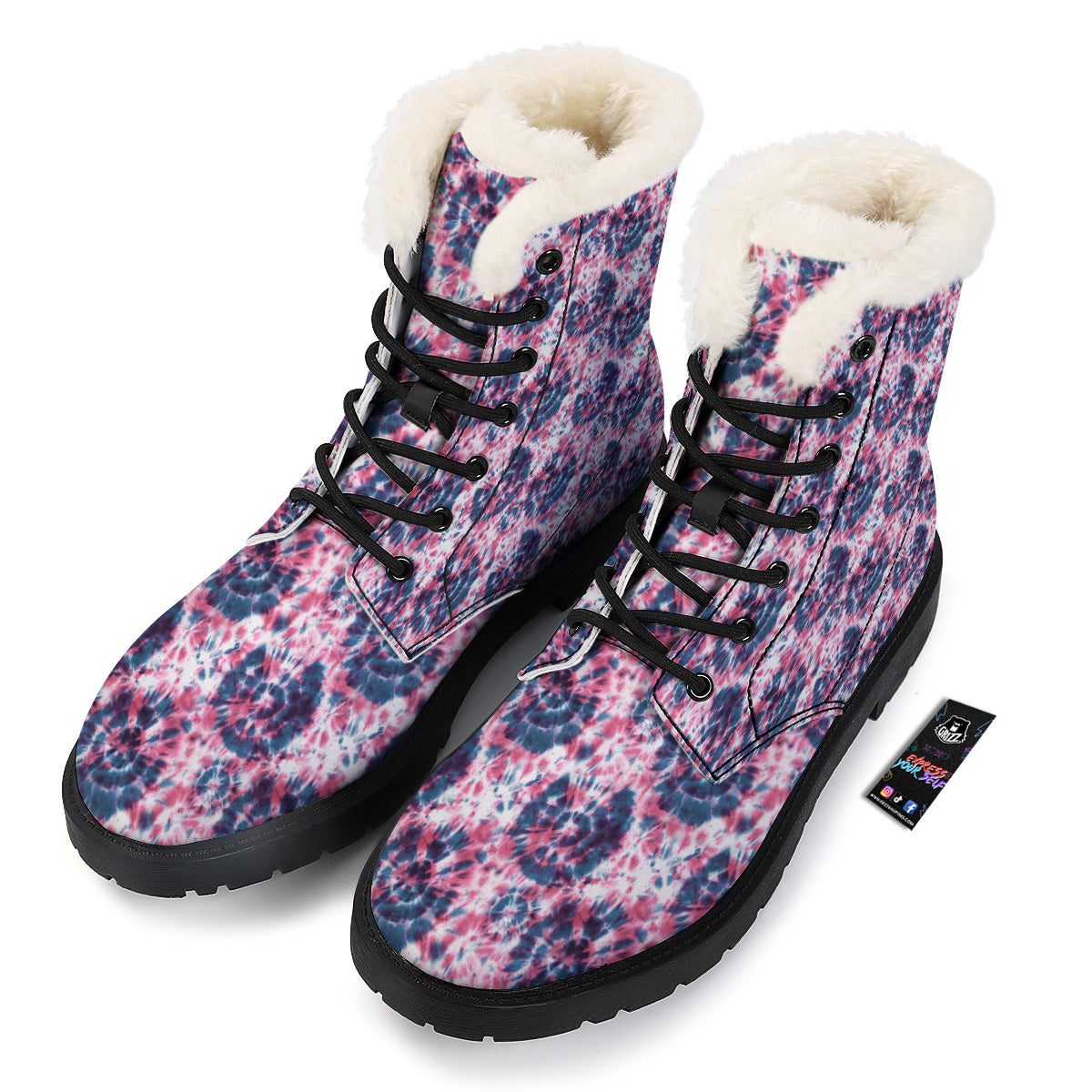 Red Tie Dye Blue Shibori Print Pattern Winter Boots-grizzshop