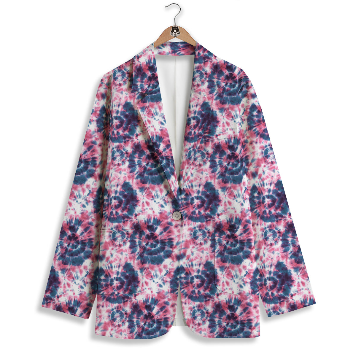 Red Tie Dye Blue Shibori Print Pattern Women's Blazer-grizzshop