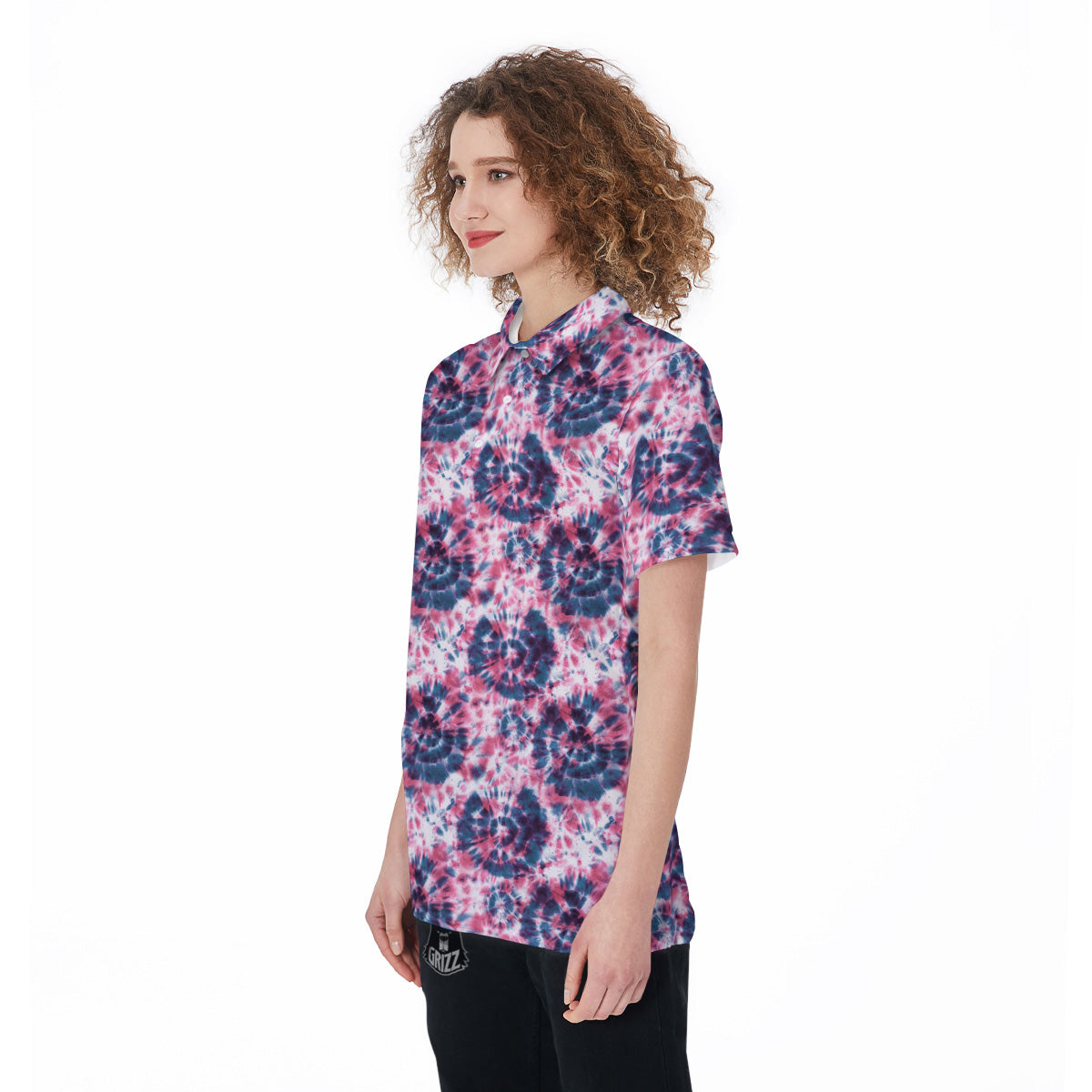 Red Tie Dye Blue Shibori Print Pattern Women's Golf Shirts-grizzshop
