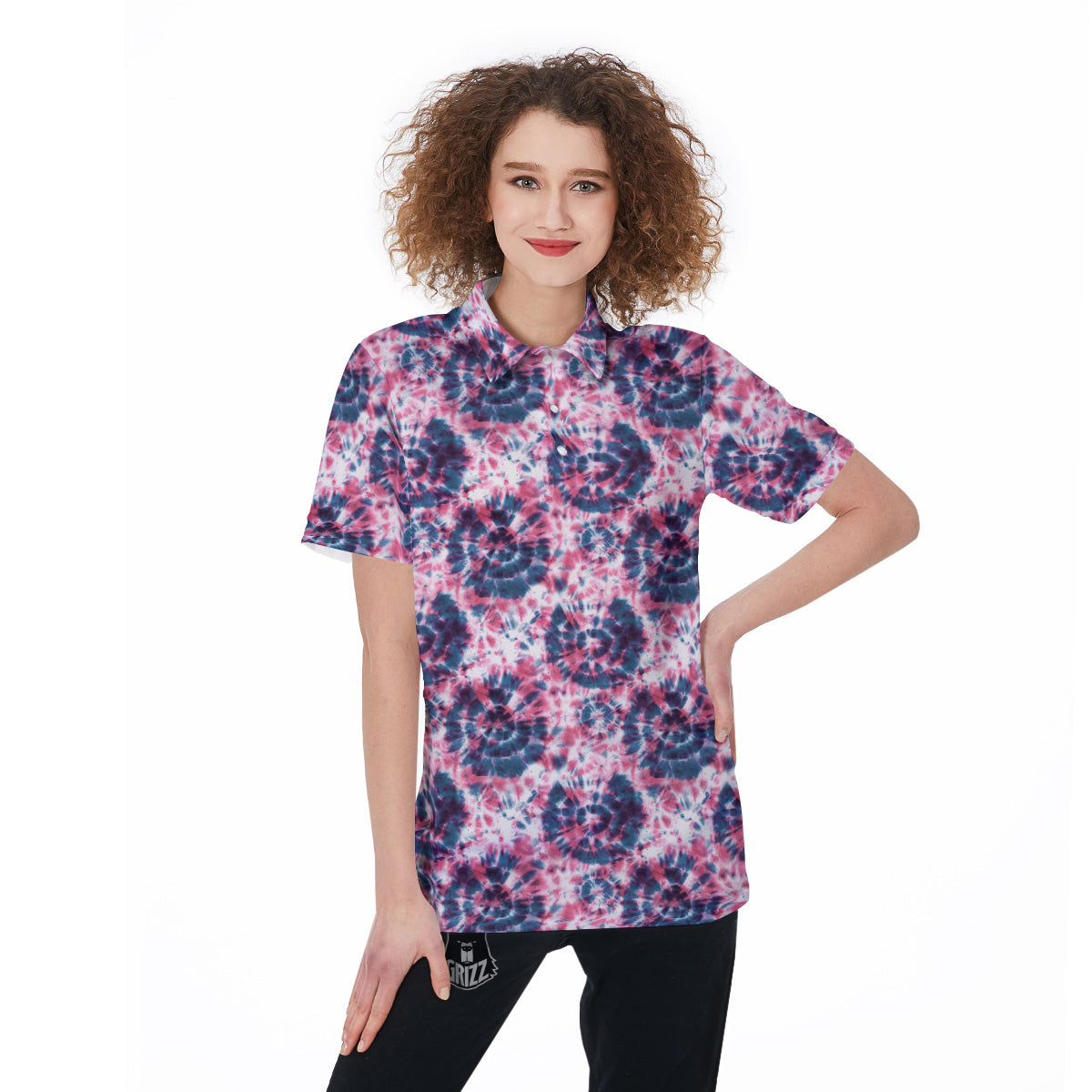 Red Tie Dye Blue Shibori Print Pattern Women's Golf Shirts-grizzshop