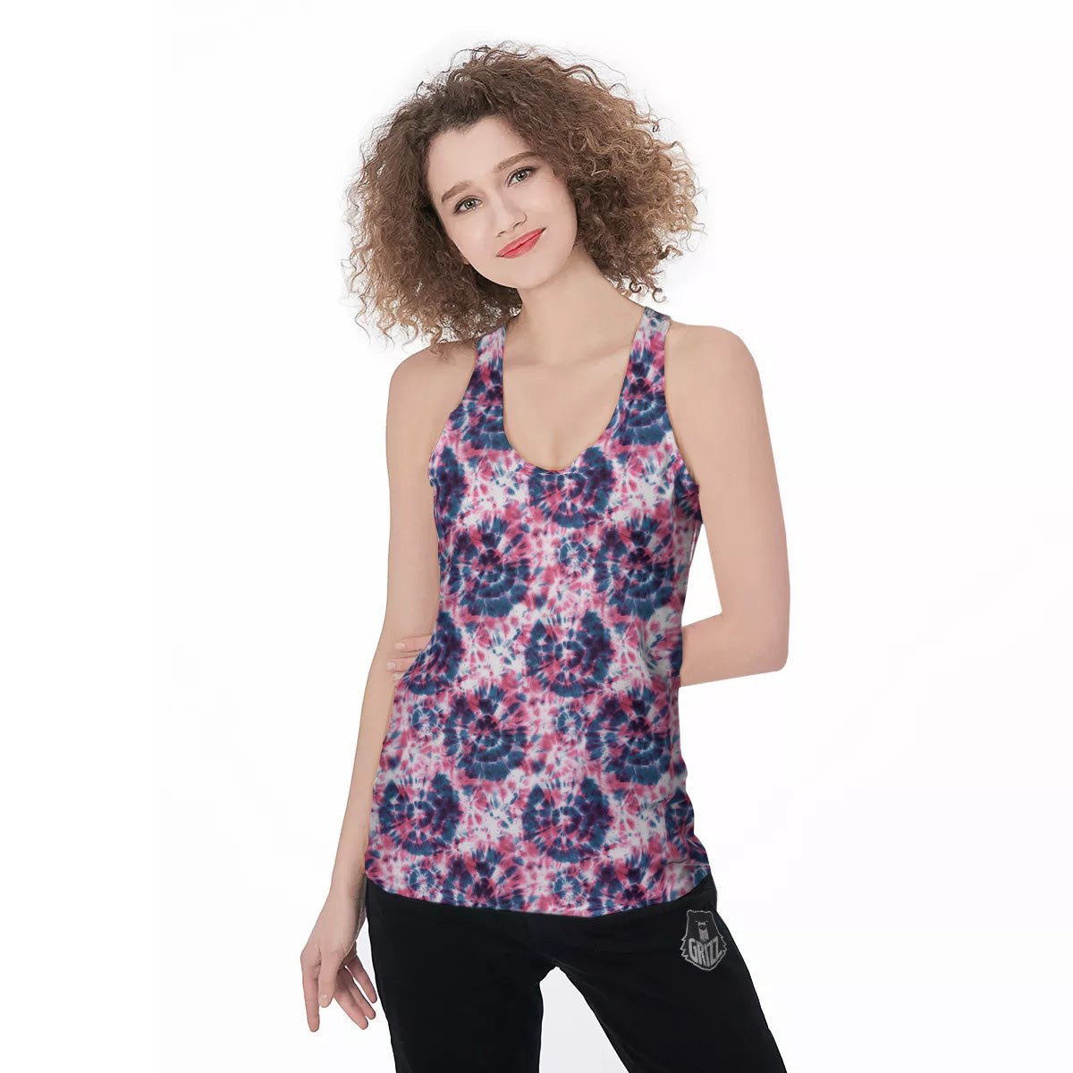 Red Tie Dye Blue Shibori Print Pattern Women's Racerback Tank Top-grizzshop