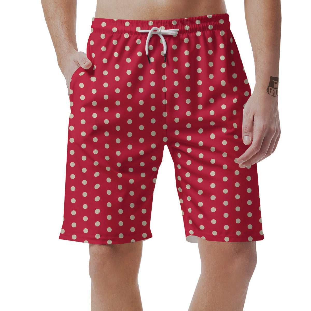 Red Tiny Polka Dot Men's Shorts-grizzshop