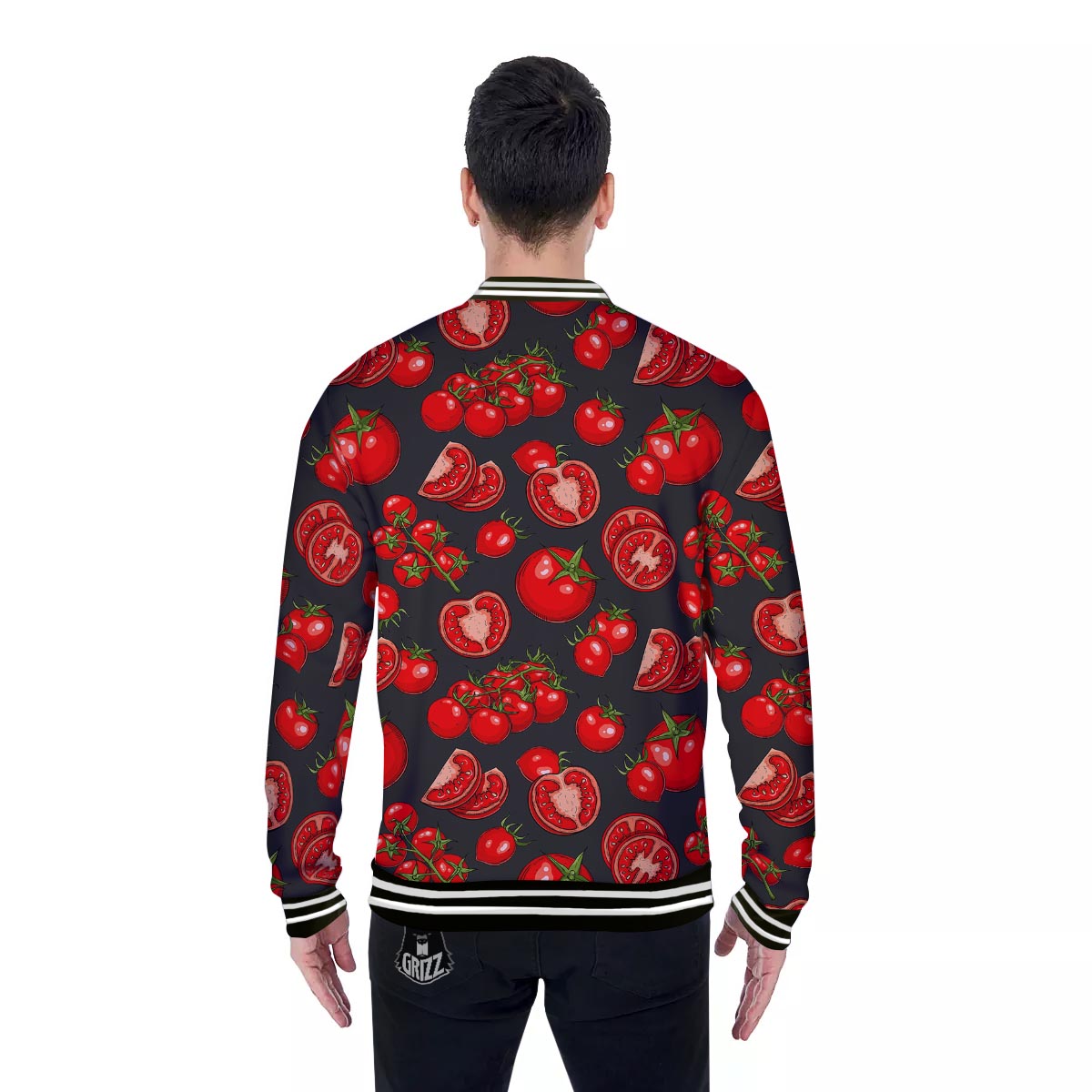 Red Tomato Print Pattern Baseball Jacket-grizzshop