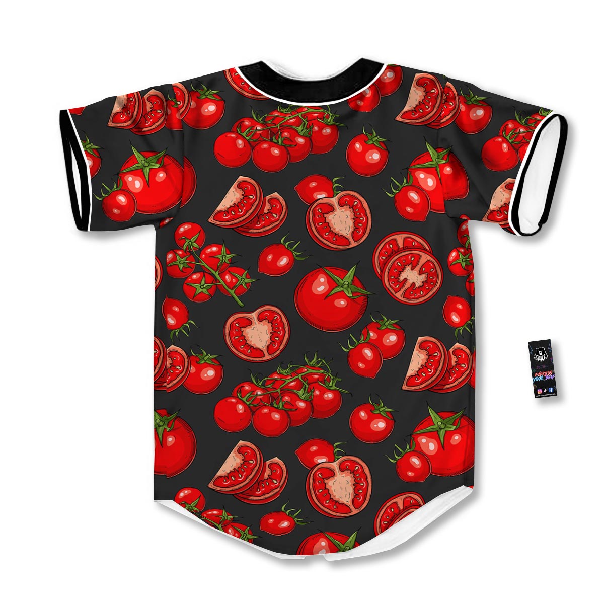 Red Tomato Print Pattern Baseball Jersey-grizzshop