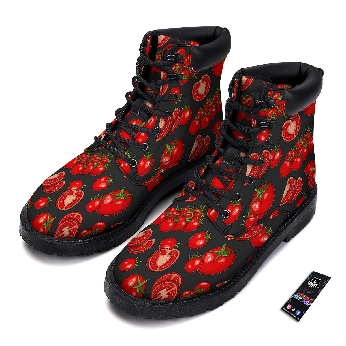 Red Tomato Print Pattern Boots-grizzshop
