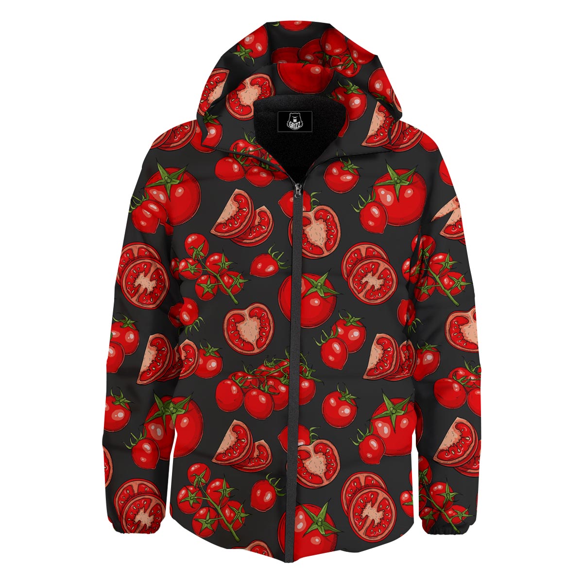 Red Tomato Print Pattern Down Jacket-grizzshop