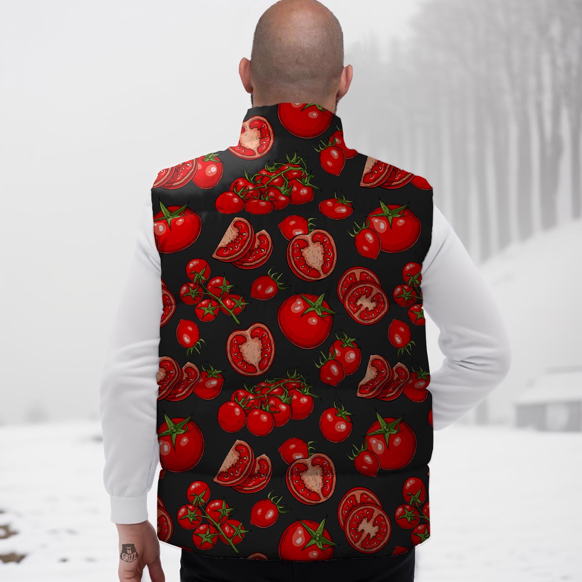 Red Tomato Print Pattern Down Vest-grizzshop