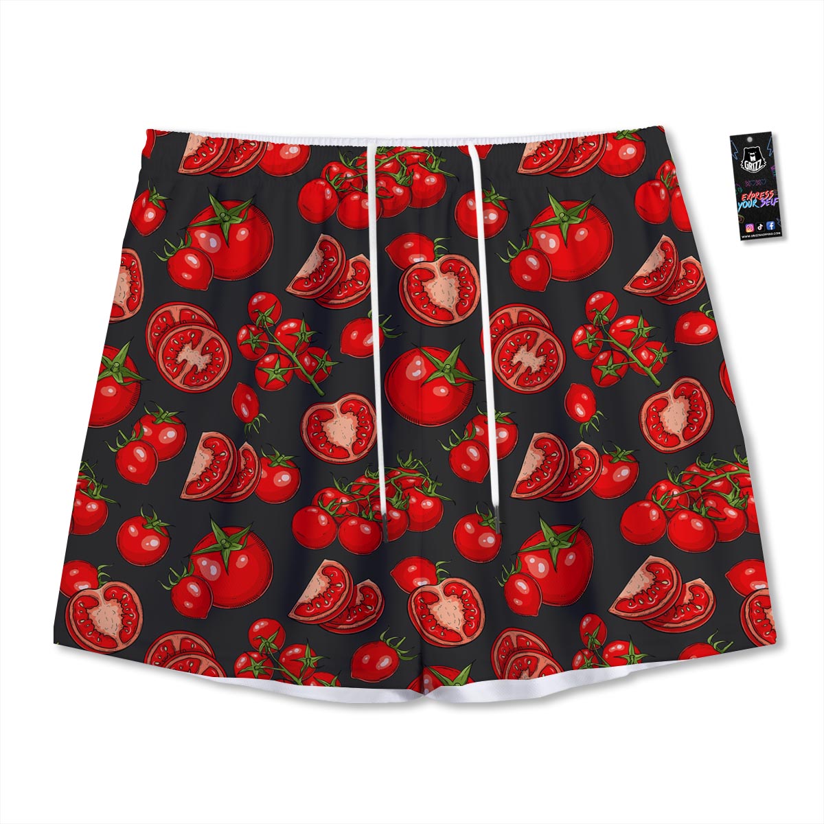 Red Tomato Print Pattern Mesh Shorts-grizzshop