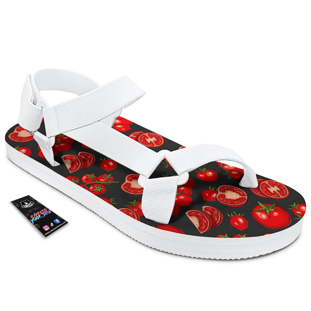 Red Tomato Print Pattern White Open Toe Sandals-grizzshop