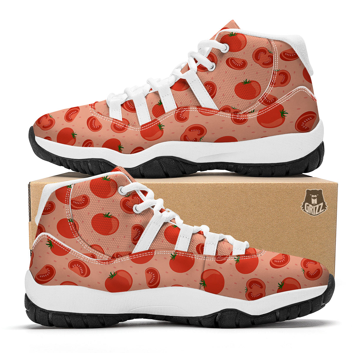 Red Tomato Vegetable Print Pattern White Bball Shoes-grizzshop