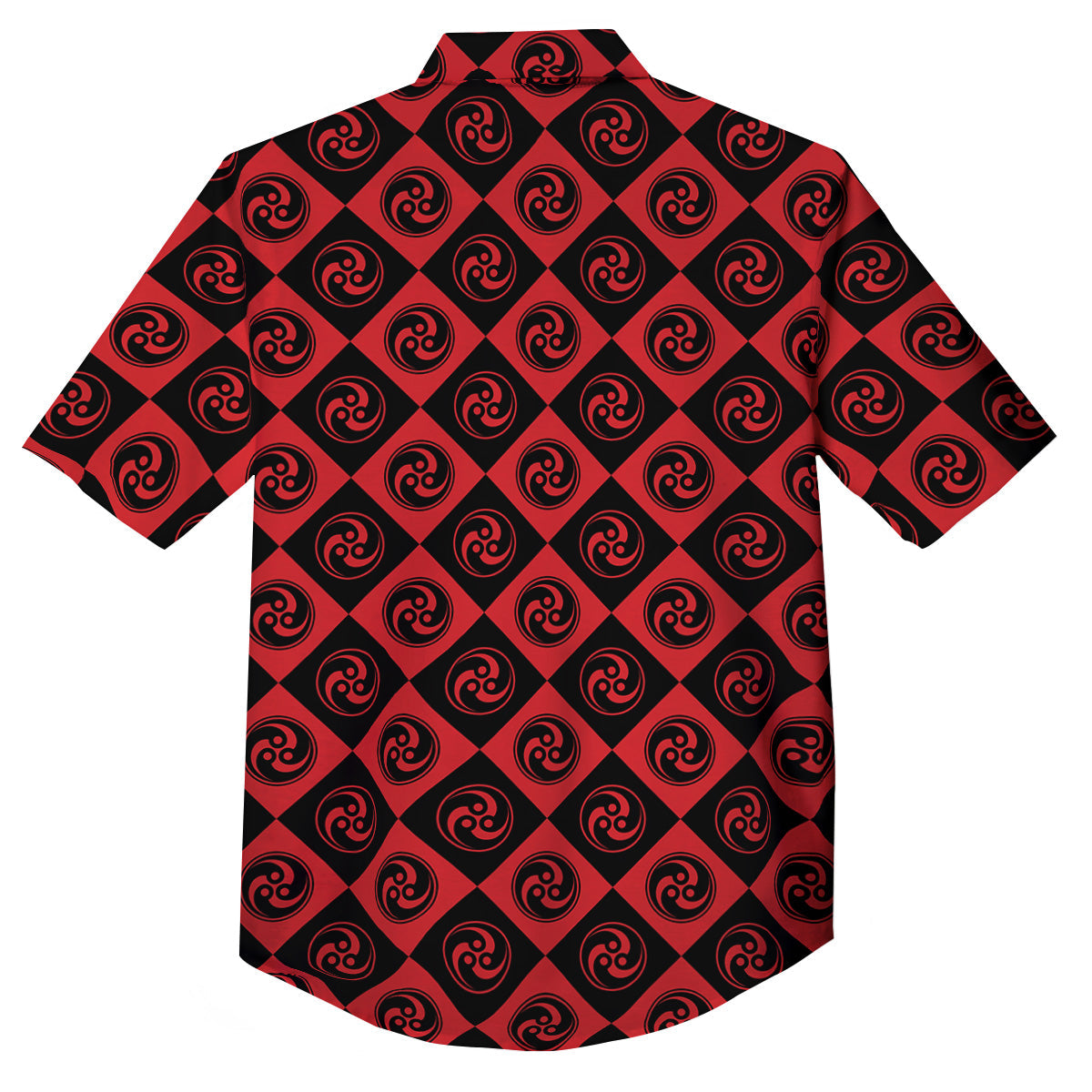 Red Tomoe Print Pattern Button Up Shirt-grizzshop