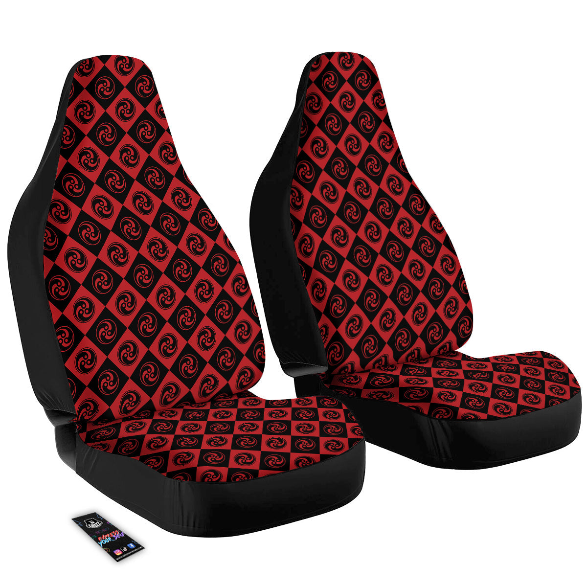 Red Tomoe Print Pattern Car Seat Covers-grizzshop