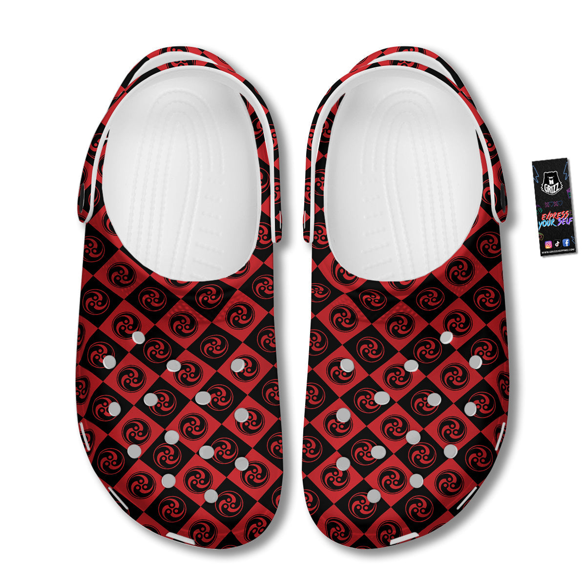 Red Tomoe Print Pattern Clog-grizzshop