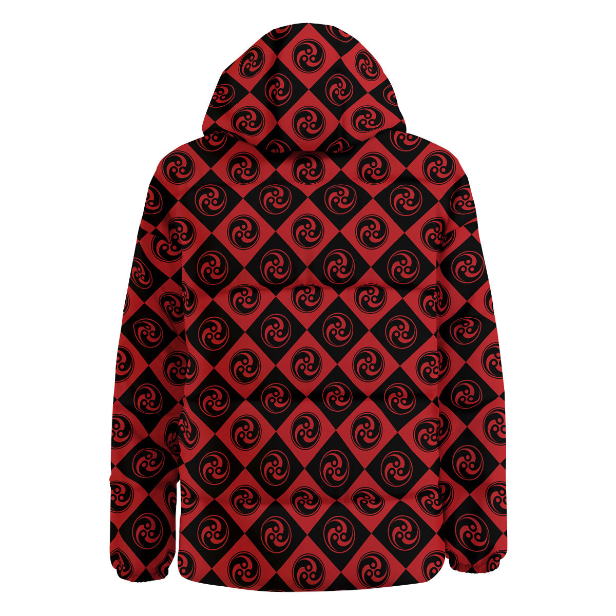 Red Tomoe Print Pattern Down Jacket-grizzshop
