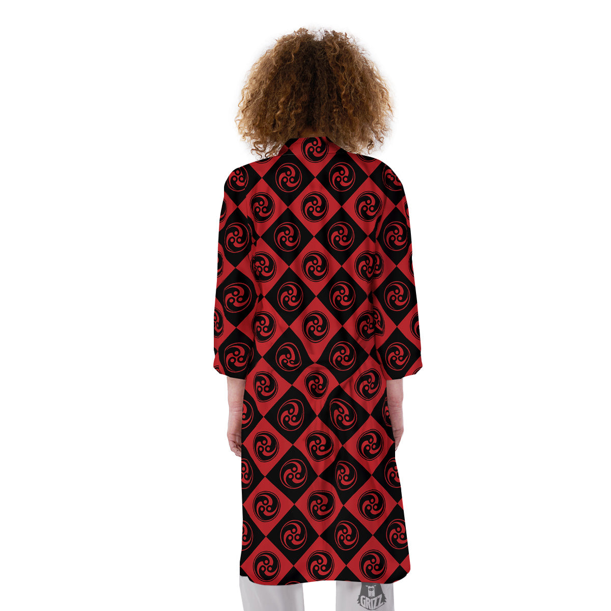 Red Tomoe Print Pattern Kimono-grizzshop