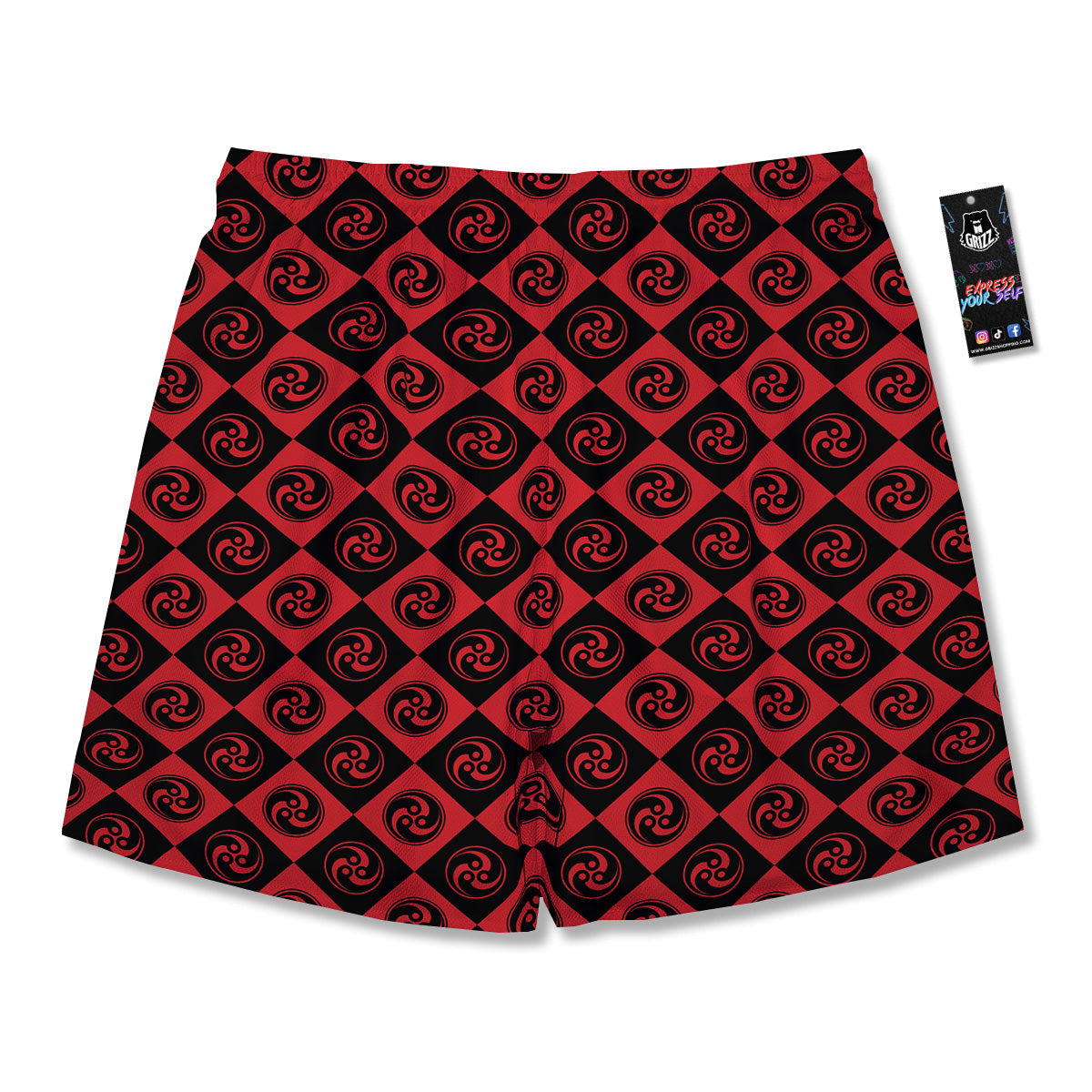 Red Tomoe Print Pattern Men's Running Shorts-grizzshop