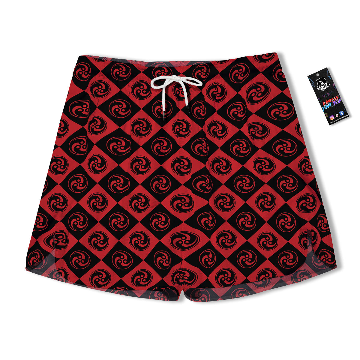 Red Tomoe Print Pattern Men's Running Shorts-grizzshop