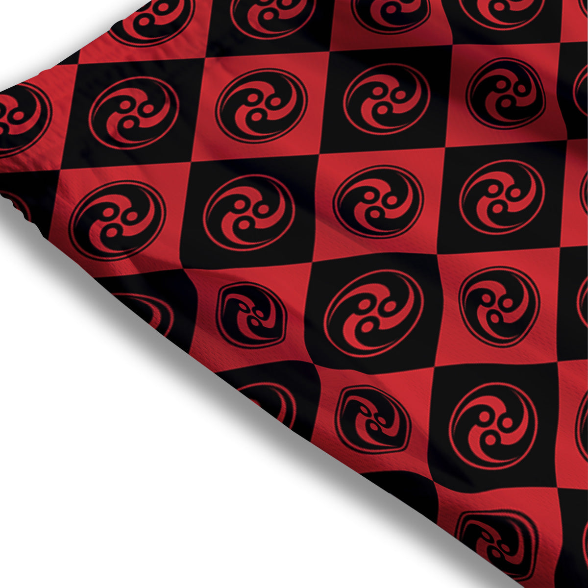 Red Tomoe Print Pattern Mesh Shorts-grizzshop