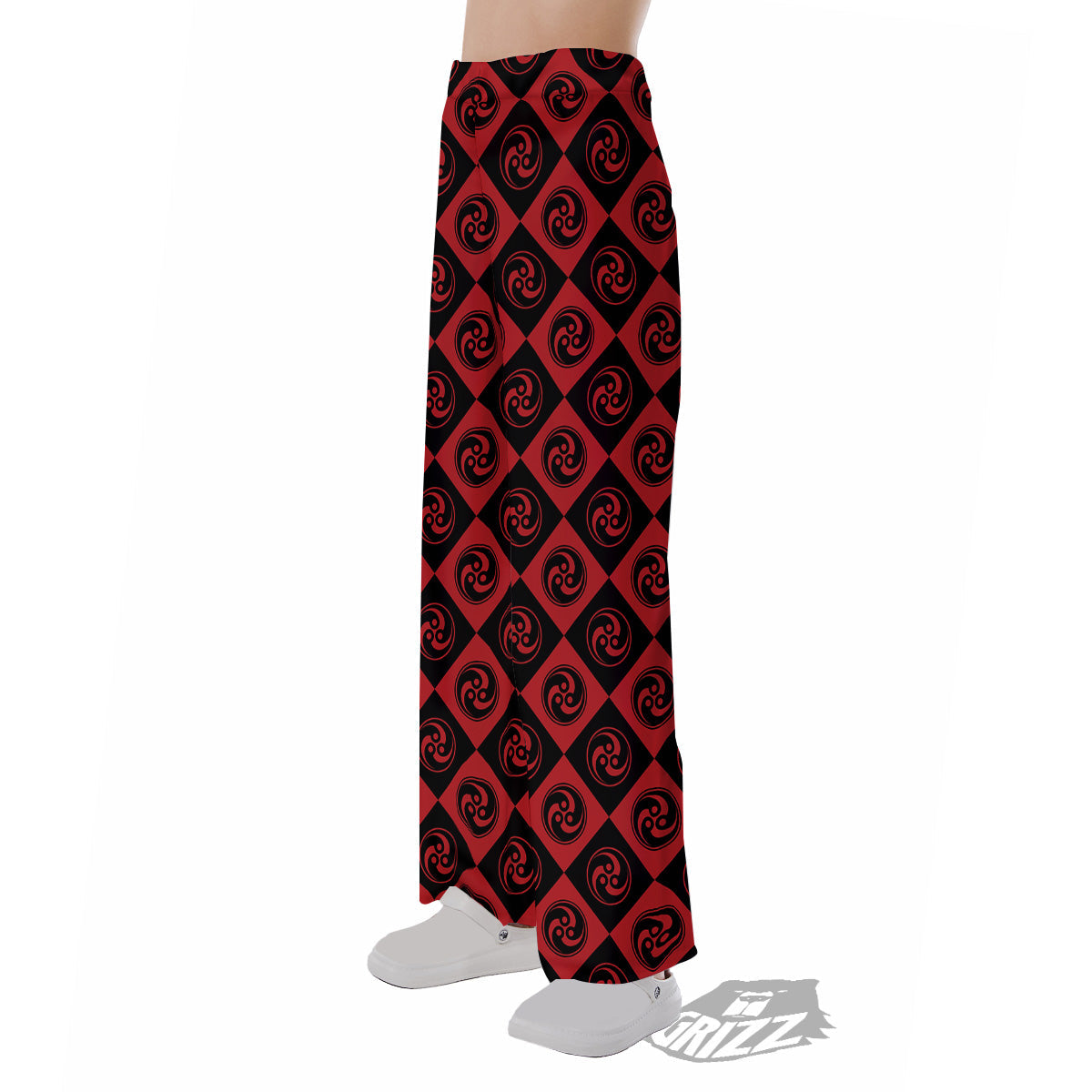 Red Tomoe Print Pattern Pajama Pants-grizzshop