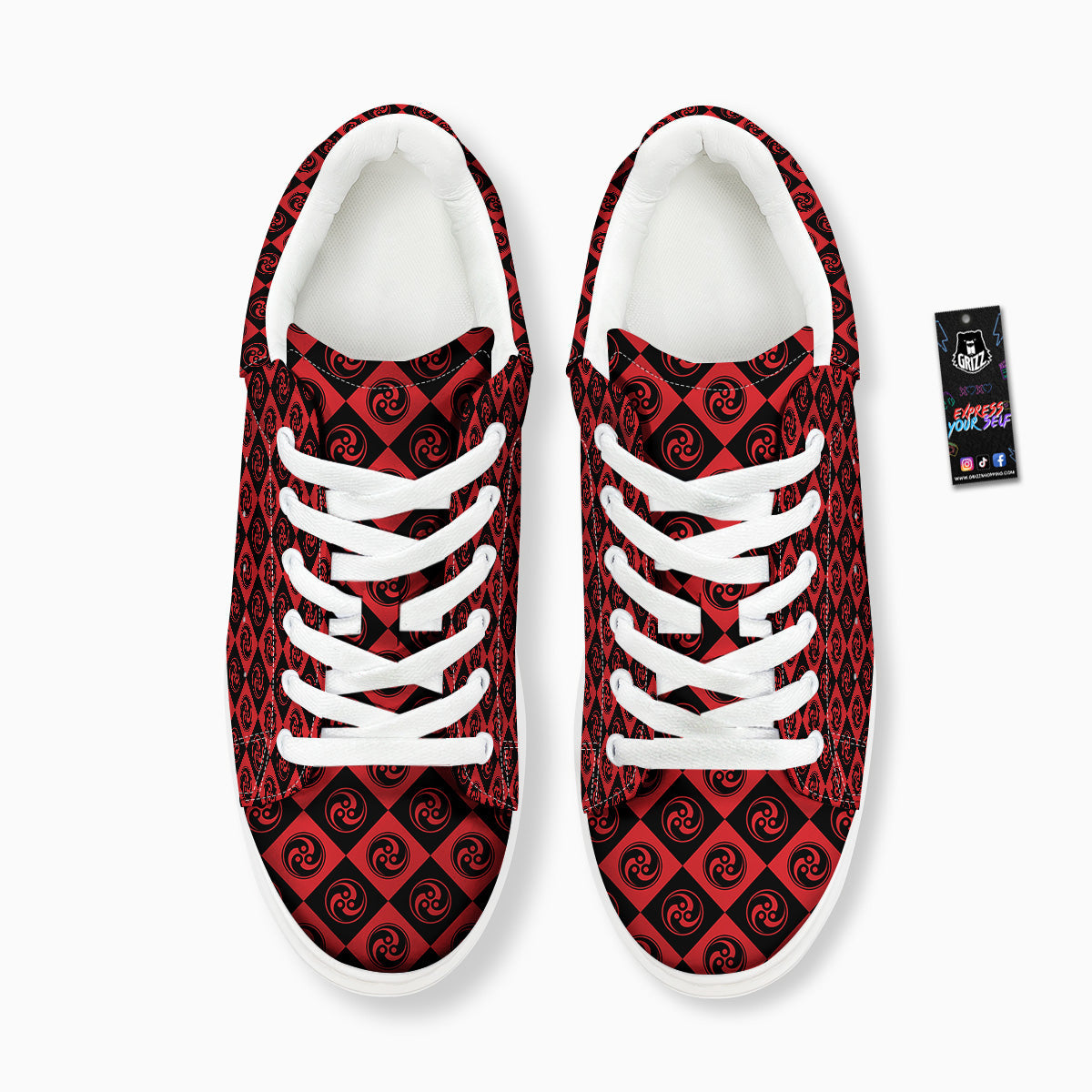 Red Tomoe Print Pattern Platform Shoes-grizzshop