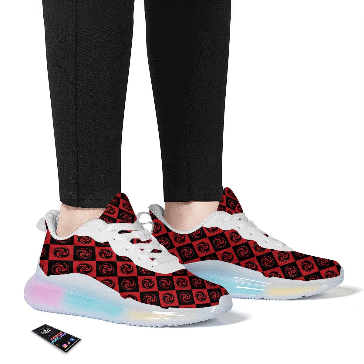 Red Tomoe Print Pattern Running Sneakers-grizzshop
