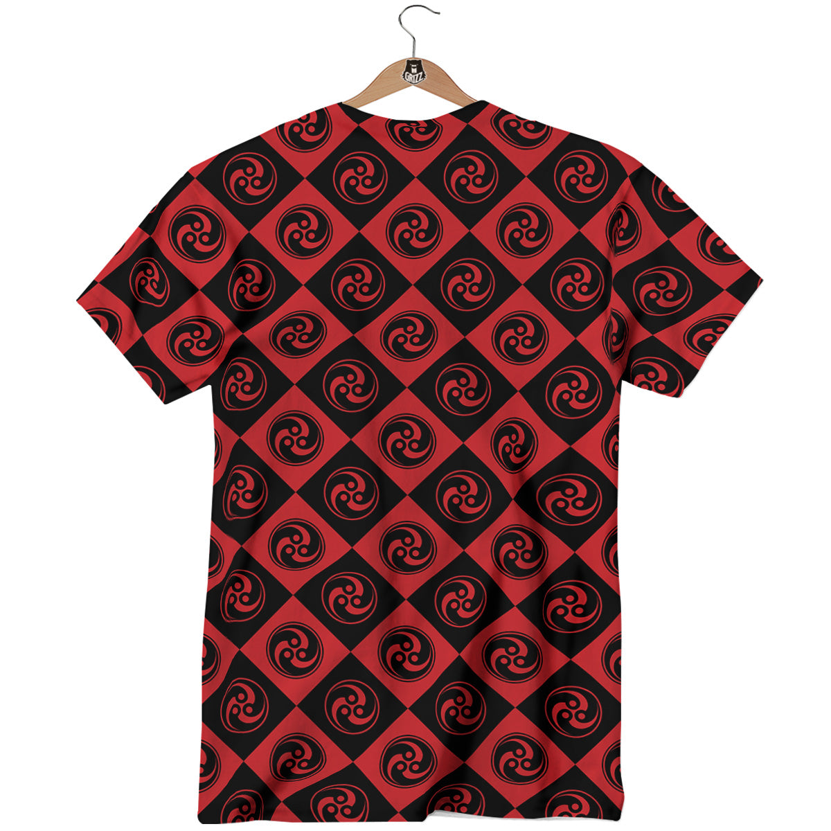 Red Tomoe Print Pattern T-Shirt-grizzshop