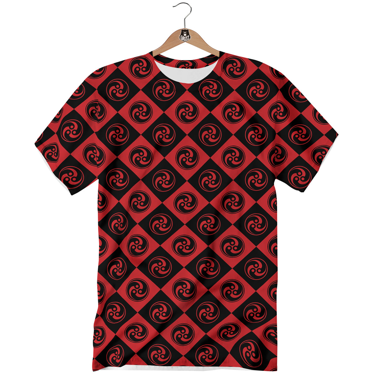 Red Tomoe Print Pattern T-Shirt-grizzshop