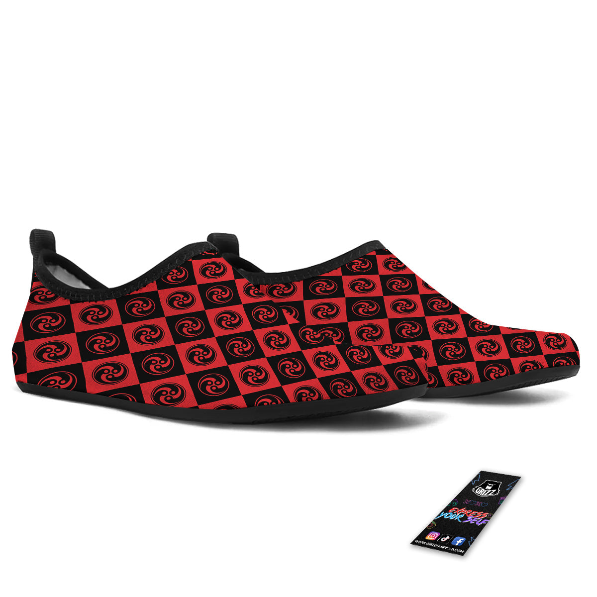 Red Tomoe Print Pattern Water Shoes-grizzshop