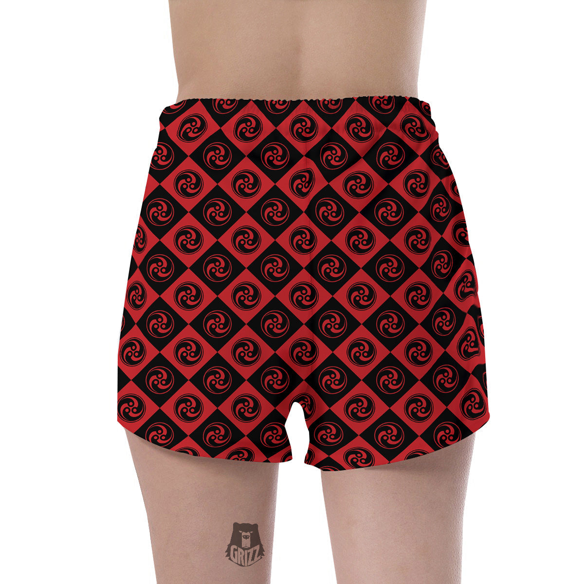 Red Tomoe Print Pattern Women's Shorts-grizzshop