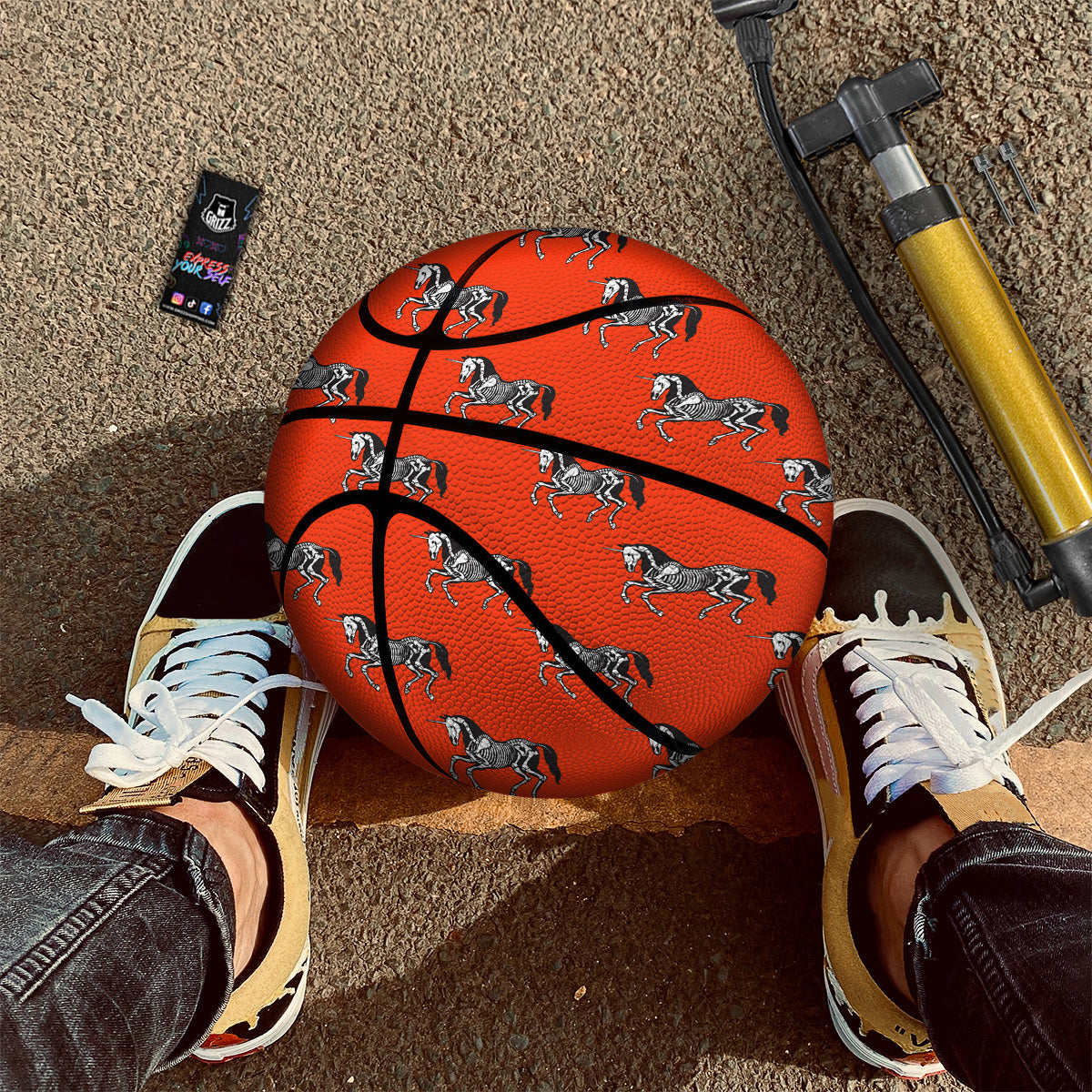 Red Unicorn Skeleton Print Pattern Basketball-grizzshop