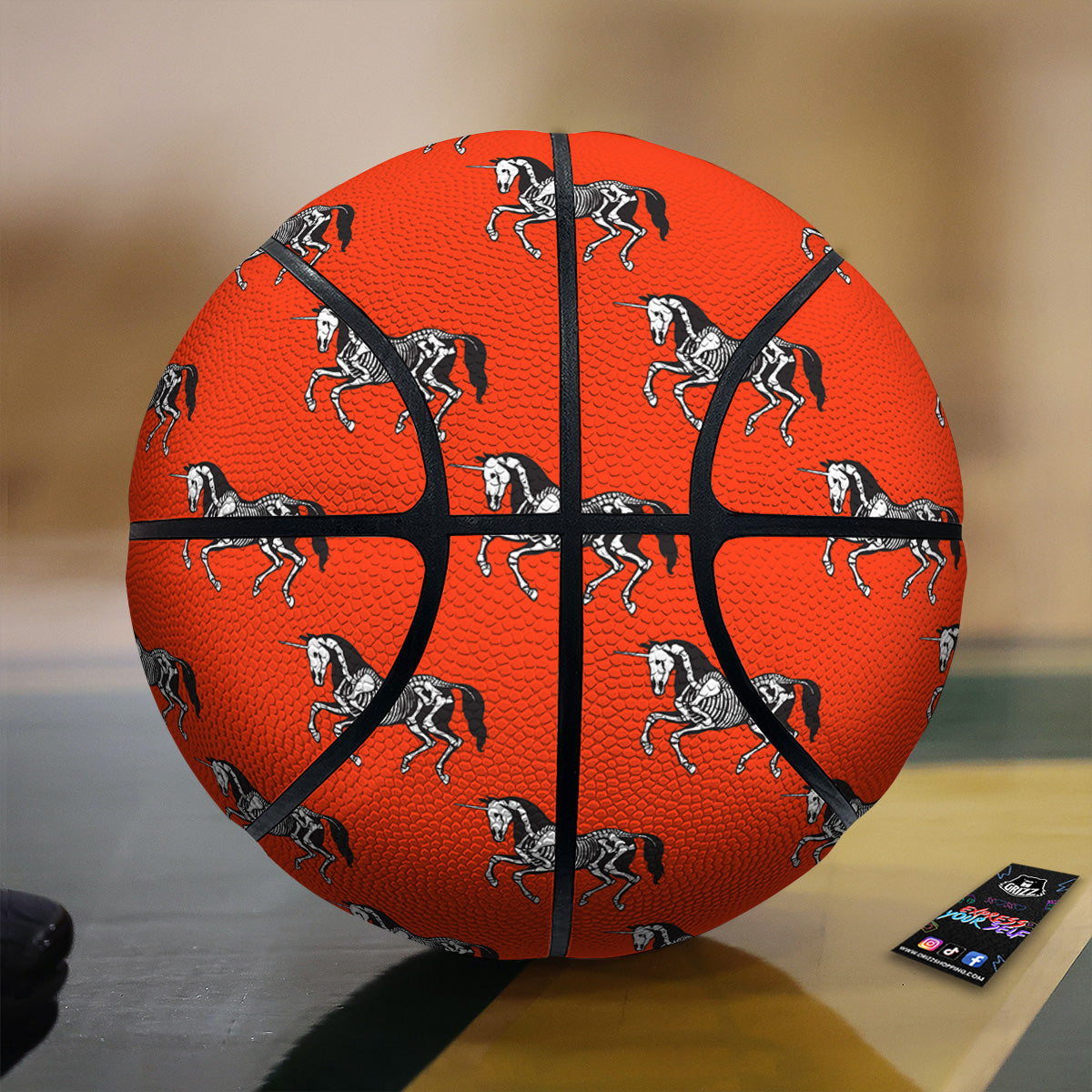 Red Unicorn Skeleton Print Pattern Basketball-grizzshop