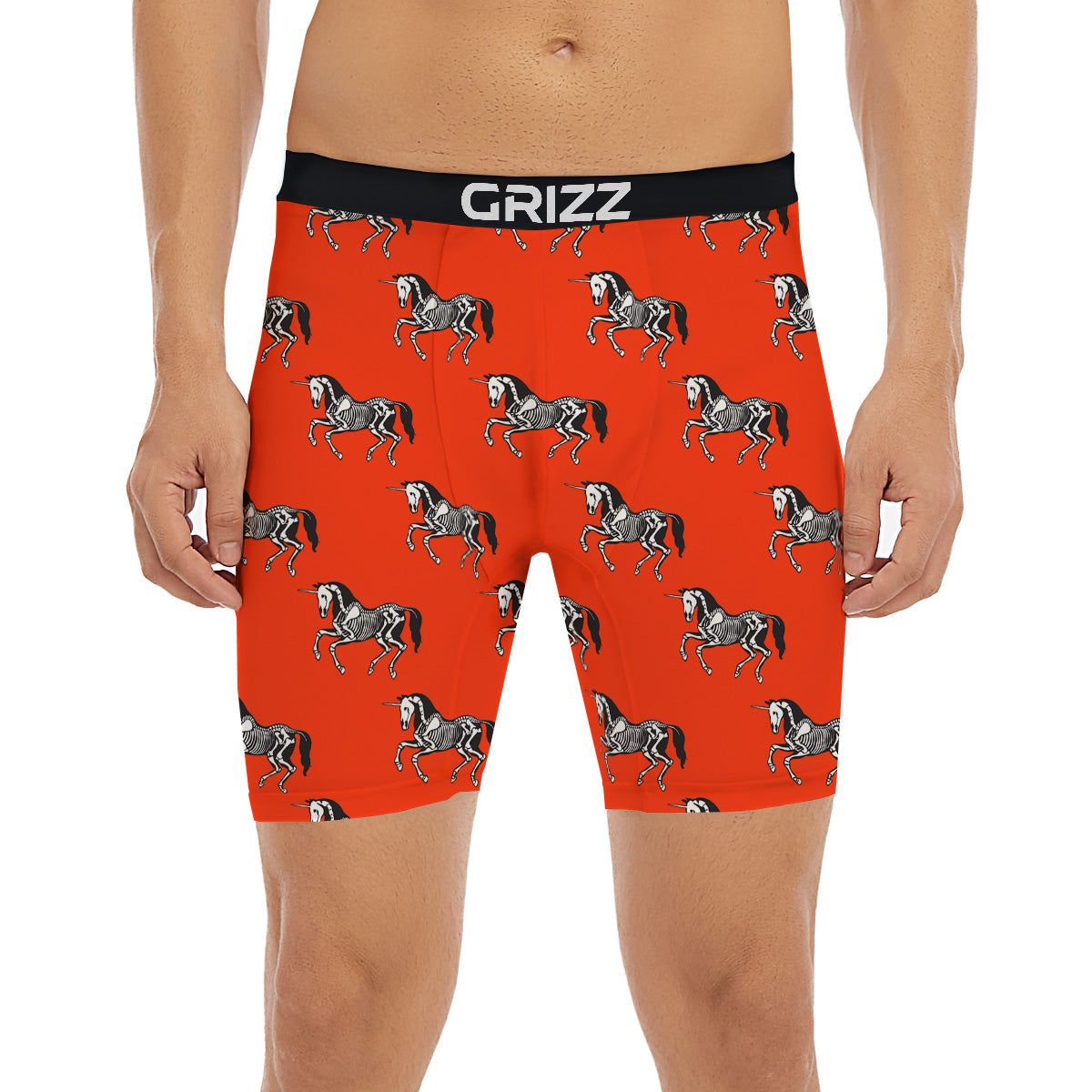 Red Unicorn Skeleton Print Pattern Boxer Briefs-grizzshop