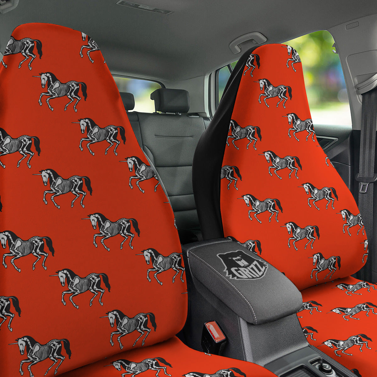 Red Unicorn Skeleton Print Pattern Car Seat Covers-grizzshop