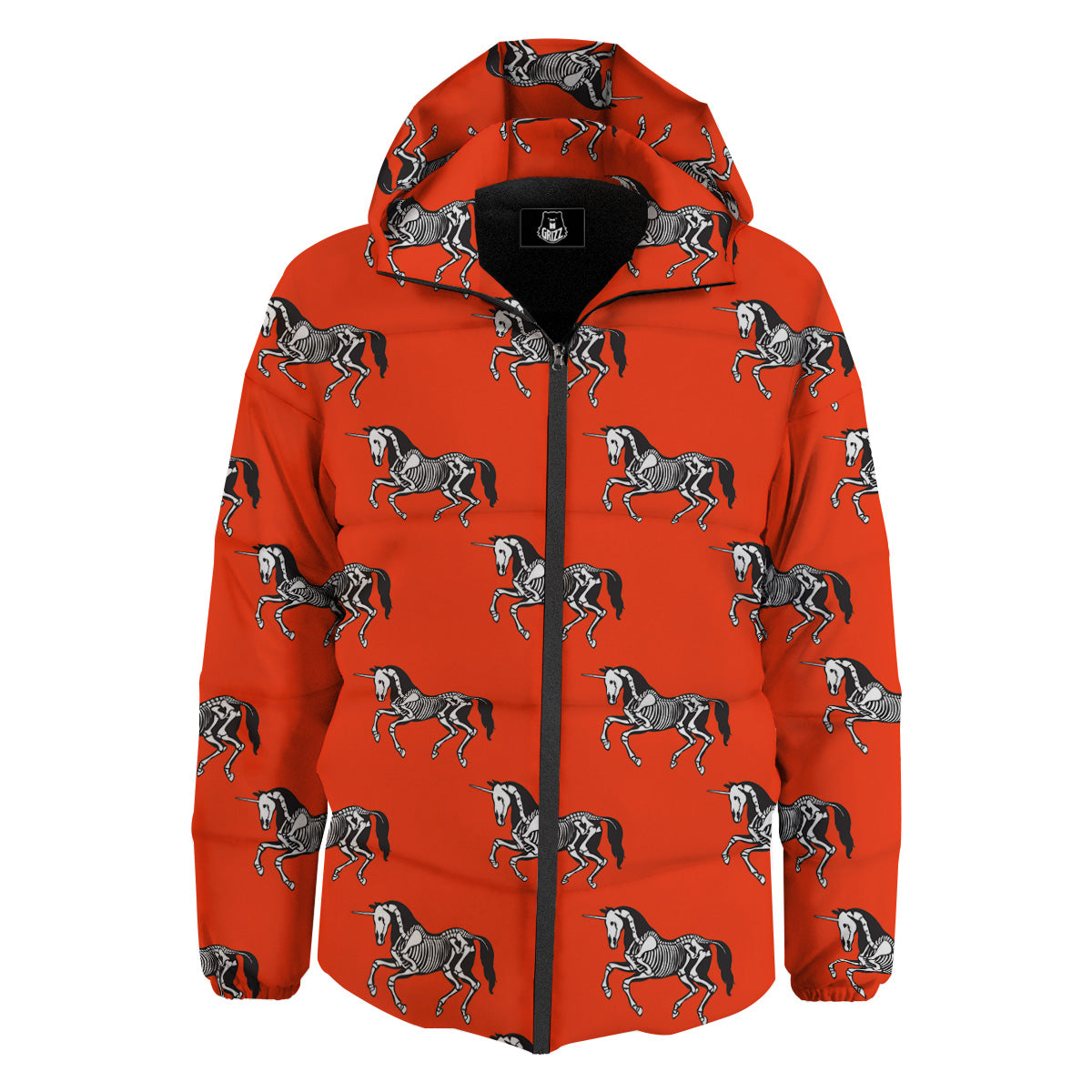 Red Unicorn Skeleton Print Pattern Down Jacket-grizzshop