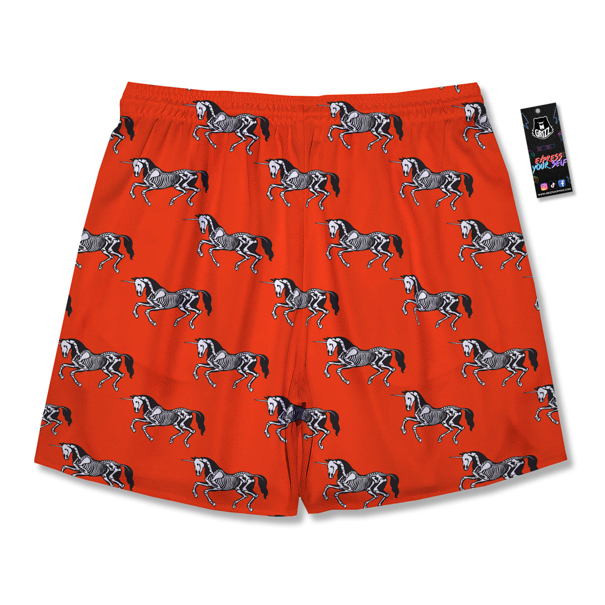 Red Unicorn Skeleton Print Pattern Men's Running Shorts-grizzshop