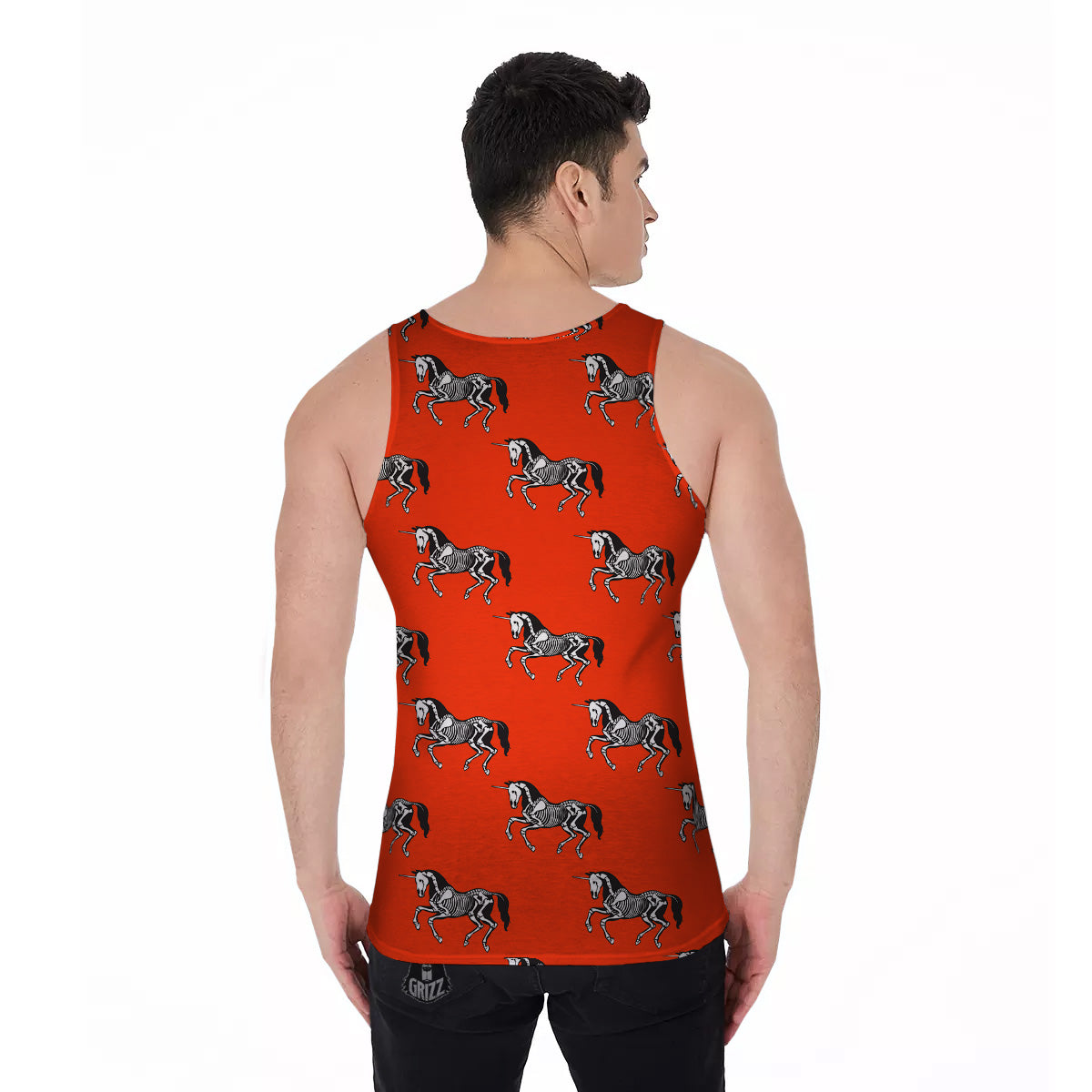 Red Unicorn Skeleton Print Pattern Men's Tank Top-grizzshop