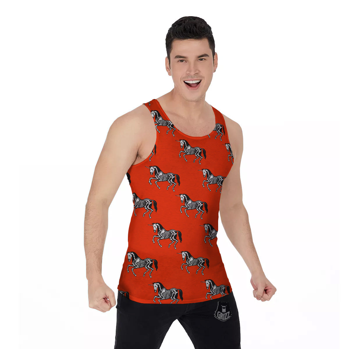 Red Unicorn Skeleton Print Pattern Men's Tank Top-grizzshop