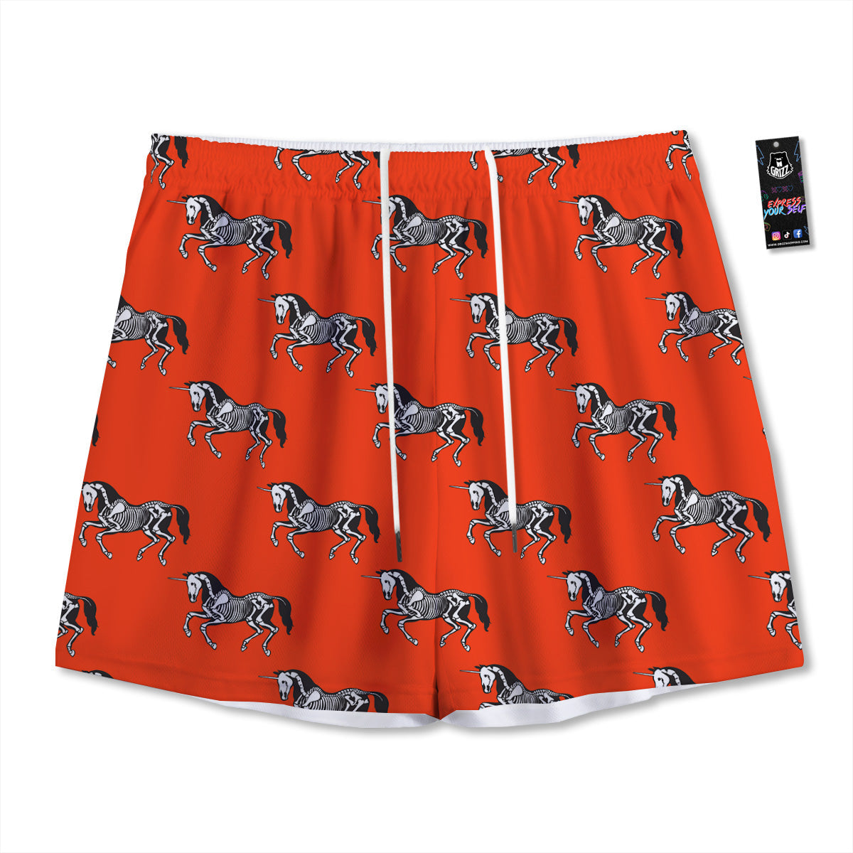 Skeleton Party Fun Print Pattern Mesh Shorts