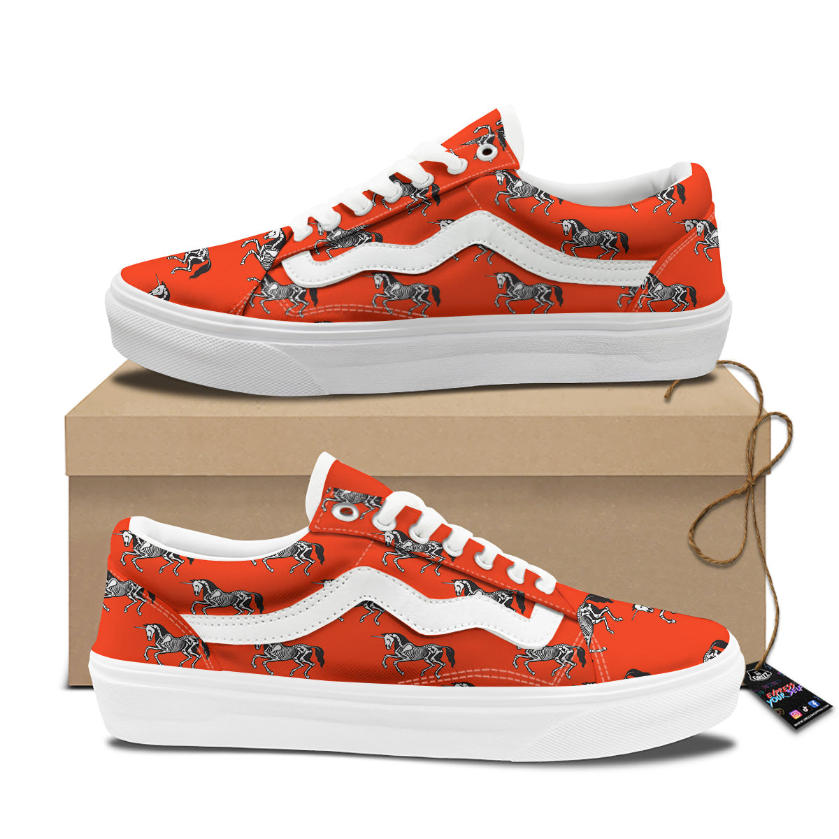 Red Unicorn Skeleton Print Pattern Skate Shoes-grizzshop