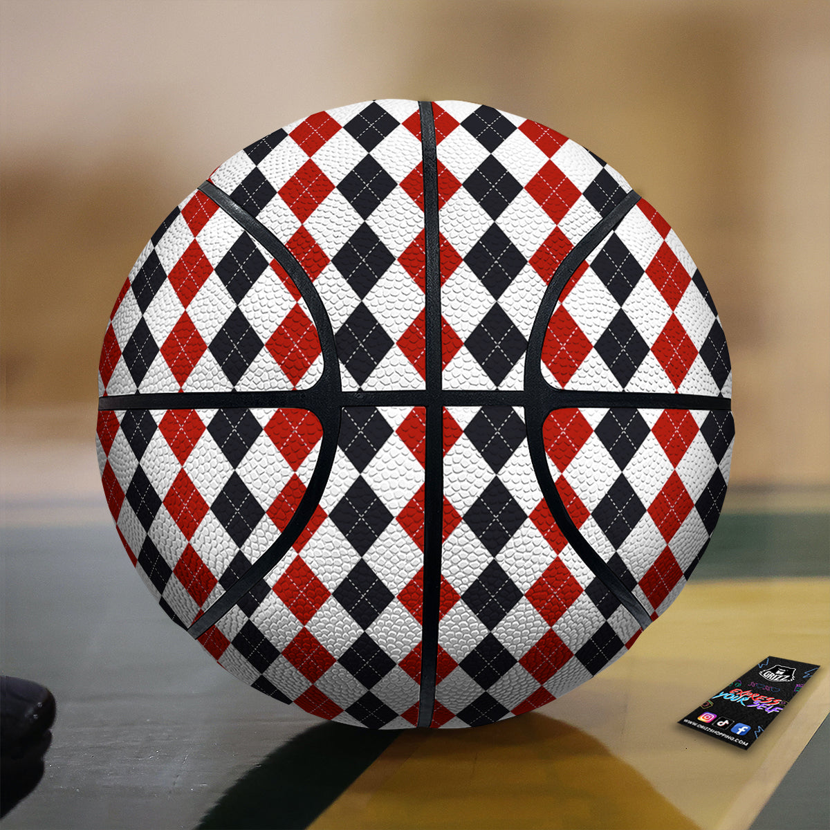 Red White And Black Argyle Print Pattern Basketball