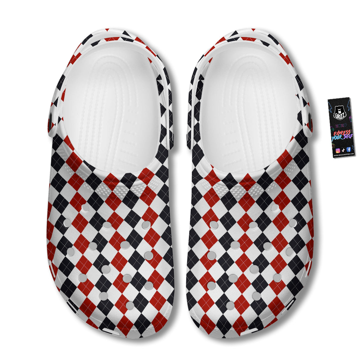 Red White And Black Argyle Print Pattern Clog-grizzshop