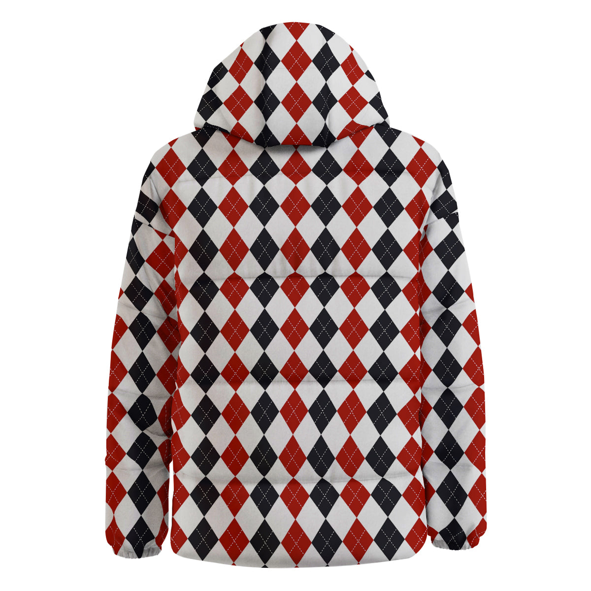 Red White And Black Argyle Print Pattern Down Jacket-grizzshop