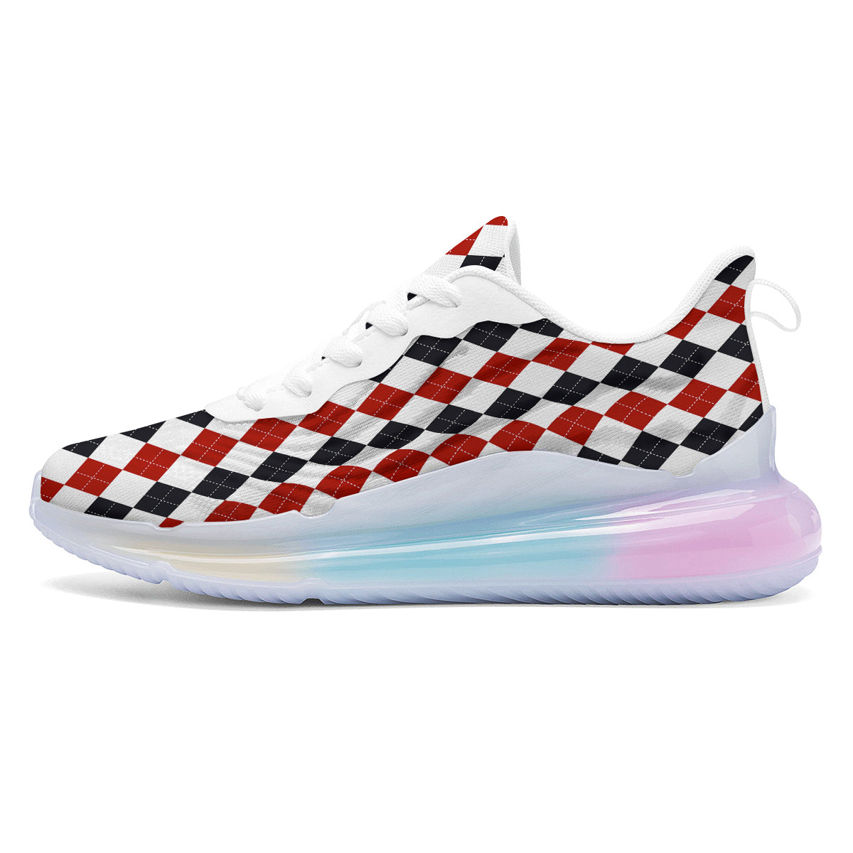 Red White And Black Argyle Print Pattern Running Sneakers-grizzshop