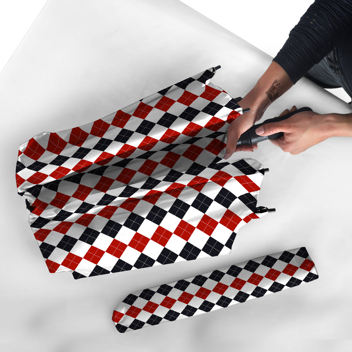 Red White And Black Argyle Print Pattern Umbrella-grizzshop