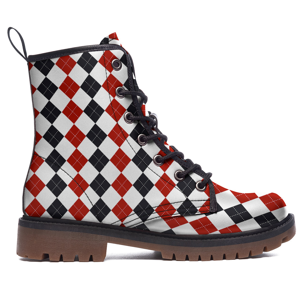 Red White And Black Argyle Print Pattern Work Boots-grizzshop