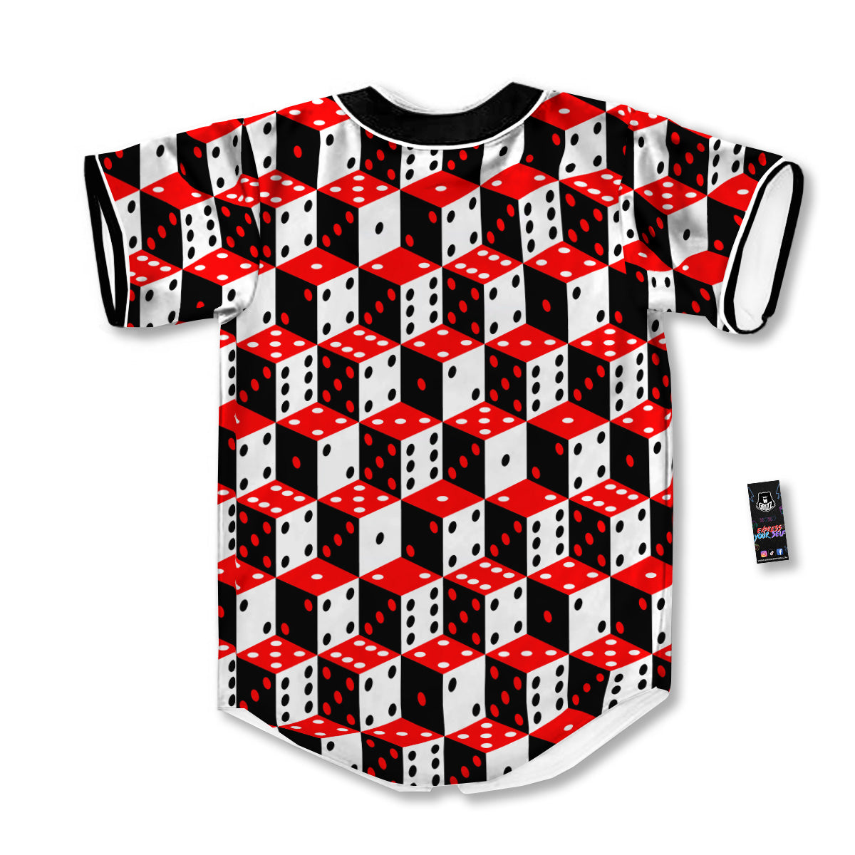 Red White And Black Dice Print Pattern Baseball Jersey-grizzshop