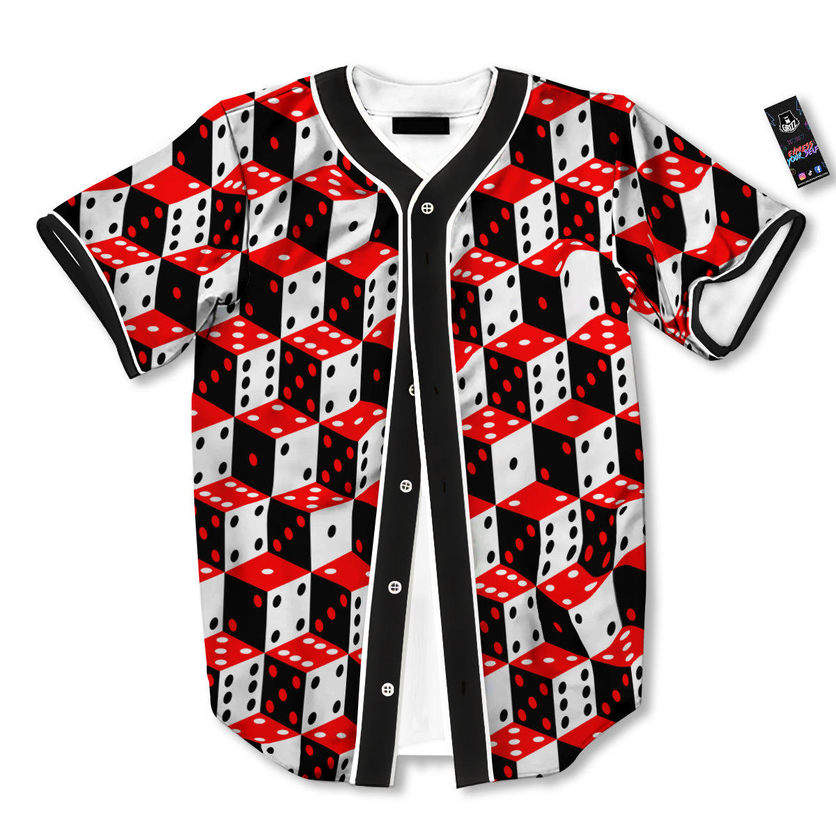 Red White And Black Dice Print Pattern Baseball Jersey-grizzshop