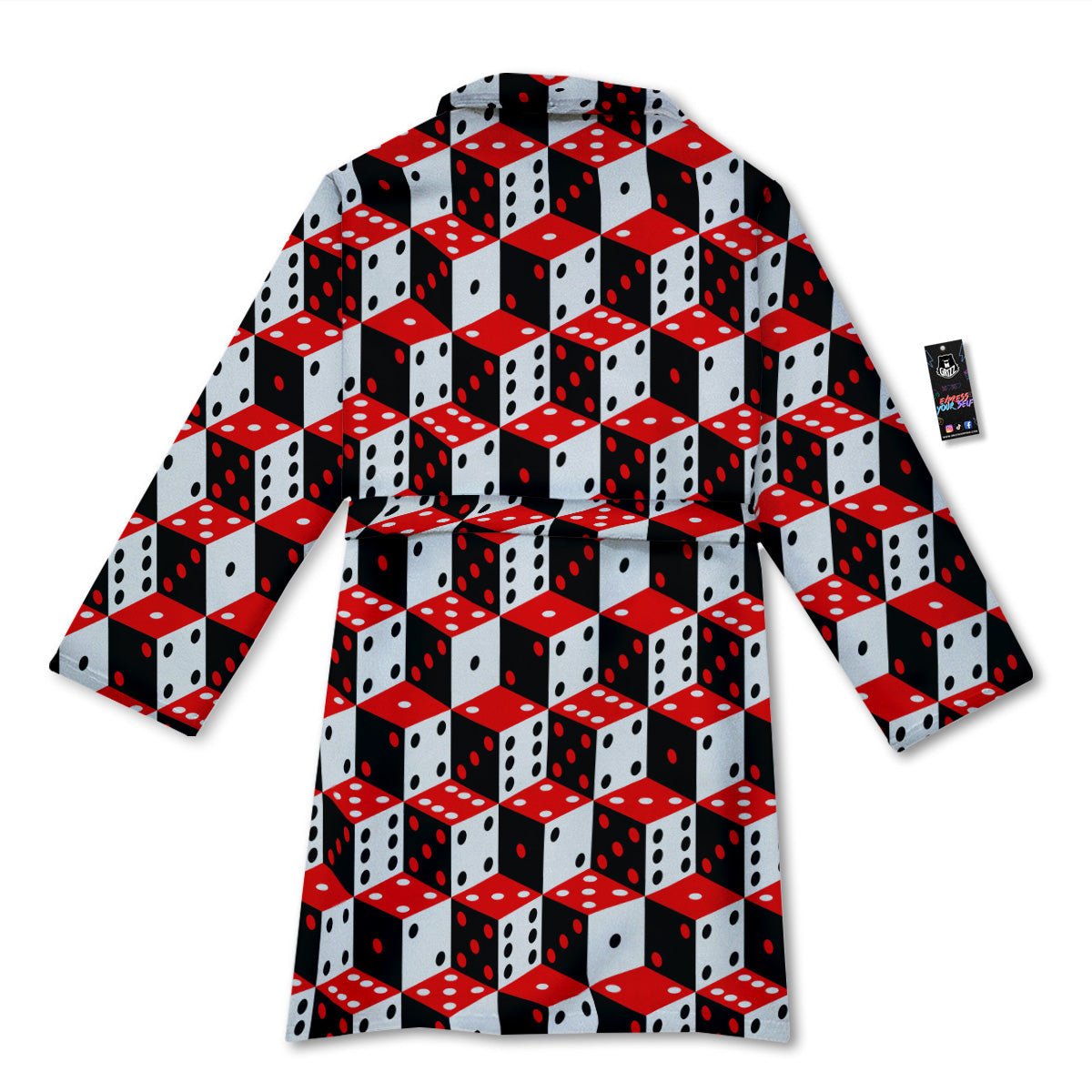 Red White And Black Dice Print Pattern Bathrobe-grizzshop